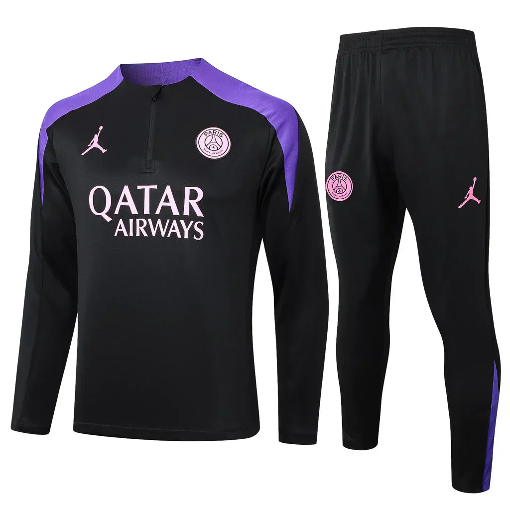 Conjunto Paris Saint Germain Zíper Curto Treino Preto e Roxo 2024/25