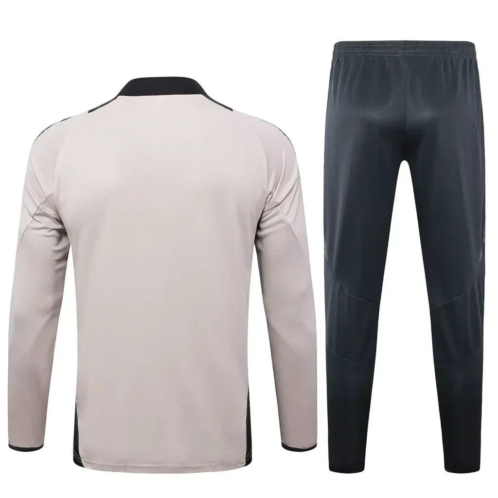 Conjunto Real Madrid Zíper Curto Treino Bege e Ciano 2024/25