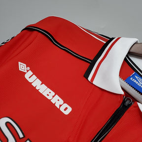 CAMISA RETRÔ MANCHESTER UNITED HOME MANGA LONGA 98/99