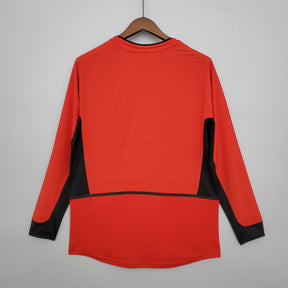 CAMISA RETRÔ MANCHESTER UNITED HOME MANGA LONGA 02/03