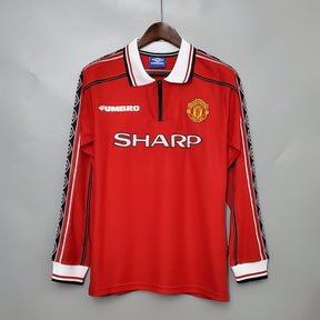 CAMISA RETRÔ MANCHESTER UNITED HOME MANGA LONGA 98/99