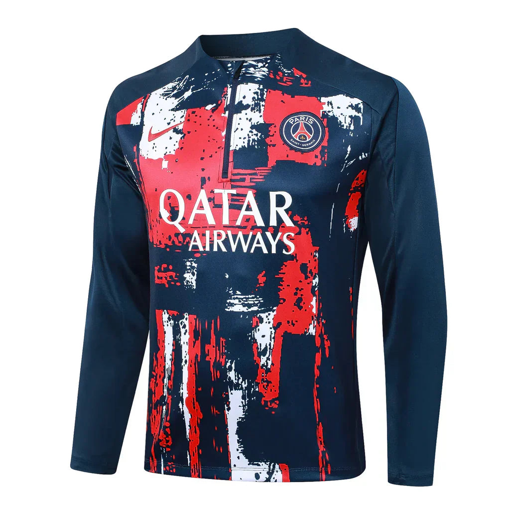 Conjunto Paris Saint Germain Zíper Curto Treino Vermelho e Azul 2024/25