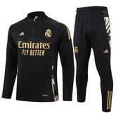 Conjunto Real Madrid Zíper Curto Treino Preto e Dourado
