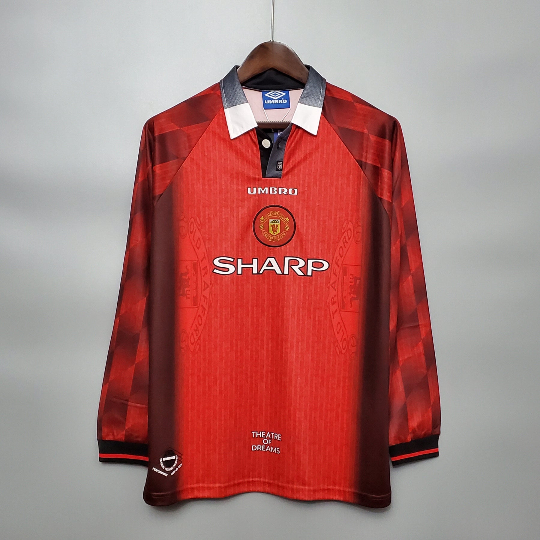CAMISA RETRÔ MANCHESTER UNITED HOME MANGA LONGA 1996